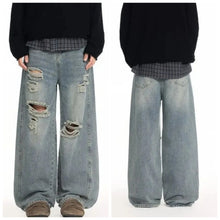 High Waist Men's Blue Jeans Aesthetic Vintage 2000s Streetwear Y2K Wide Leg Jeans 2026 Autumn Ripped Trouser Baggy Denim Pants