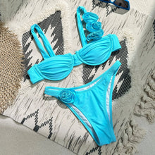 sexy 3D flower push up micro mini bikinis sets two pieces swimsuit padded thong swimwear female bathing suit biquini