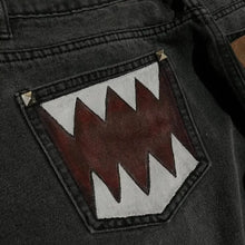 Y2k Wash Dark Baggy Jeans Men Shark Mouth Pocket Print White Tribal Flame Side Graphic Wide Leg Harajuku Hip Hop Denim Trousers