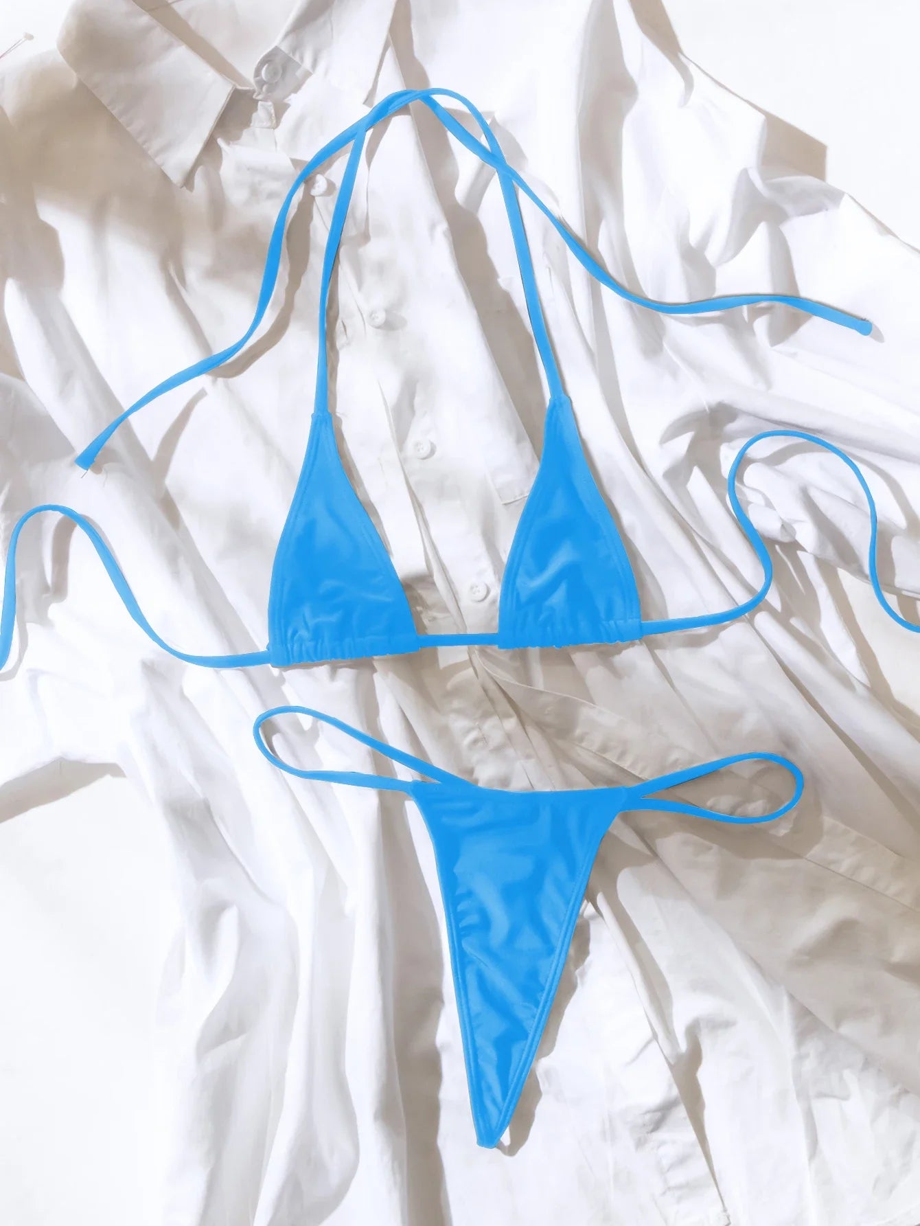 Sexy Female Swimming Suit Tie Straps Swimwear Solid Color Thong Shorts with Triangle Bra Women Beach Wear