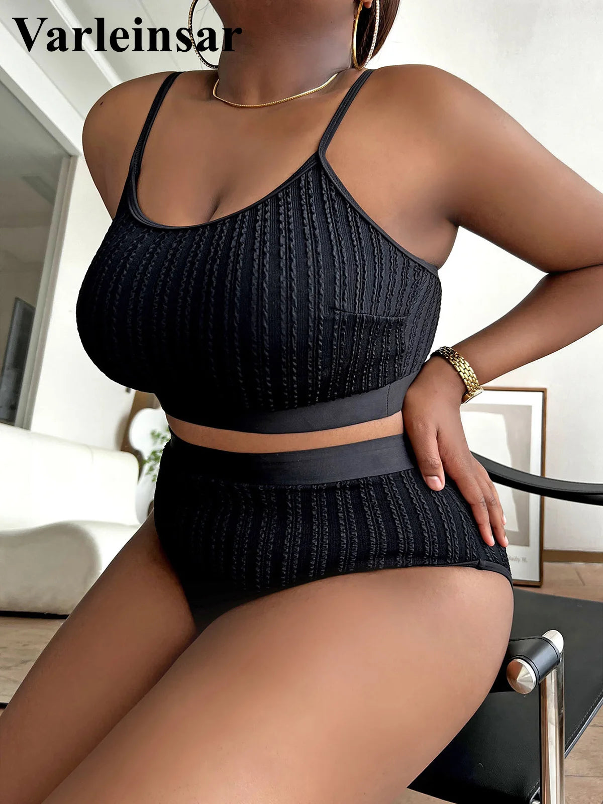 Plus Size Ribbed Bikini Set For Women 0XL To 4XL Swimsuit