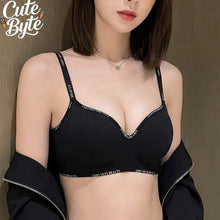 Women's Letter Shoulder Strap Gathered Bra Seamless Comfortable Underwear Without Steel Ring Skin-Friendly Fashion Underwear New