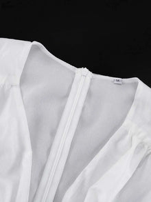 Oymimi Women's White Mini Dress 2026 Spring Deep V-Neck Puff Sleeve Corset Tiered Ruffle Sheer Casual Party Fashion Trendy Wear