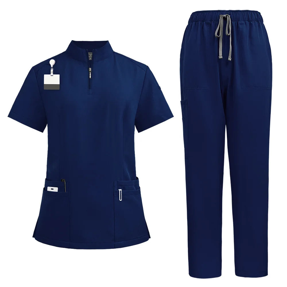 Elastic quick-dry scrub top, men's and women's surgical scrubs for doctors, beauty salon operating room scrub uniforms