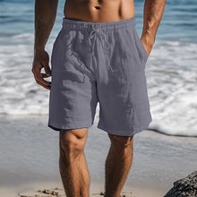 Men Cotton Linen Shorts Summer Lightweight Breathable Casual Beach Style Shorts Basic Solid Color Sweatpants Elastic Waist