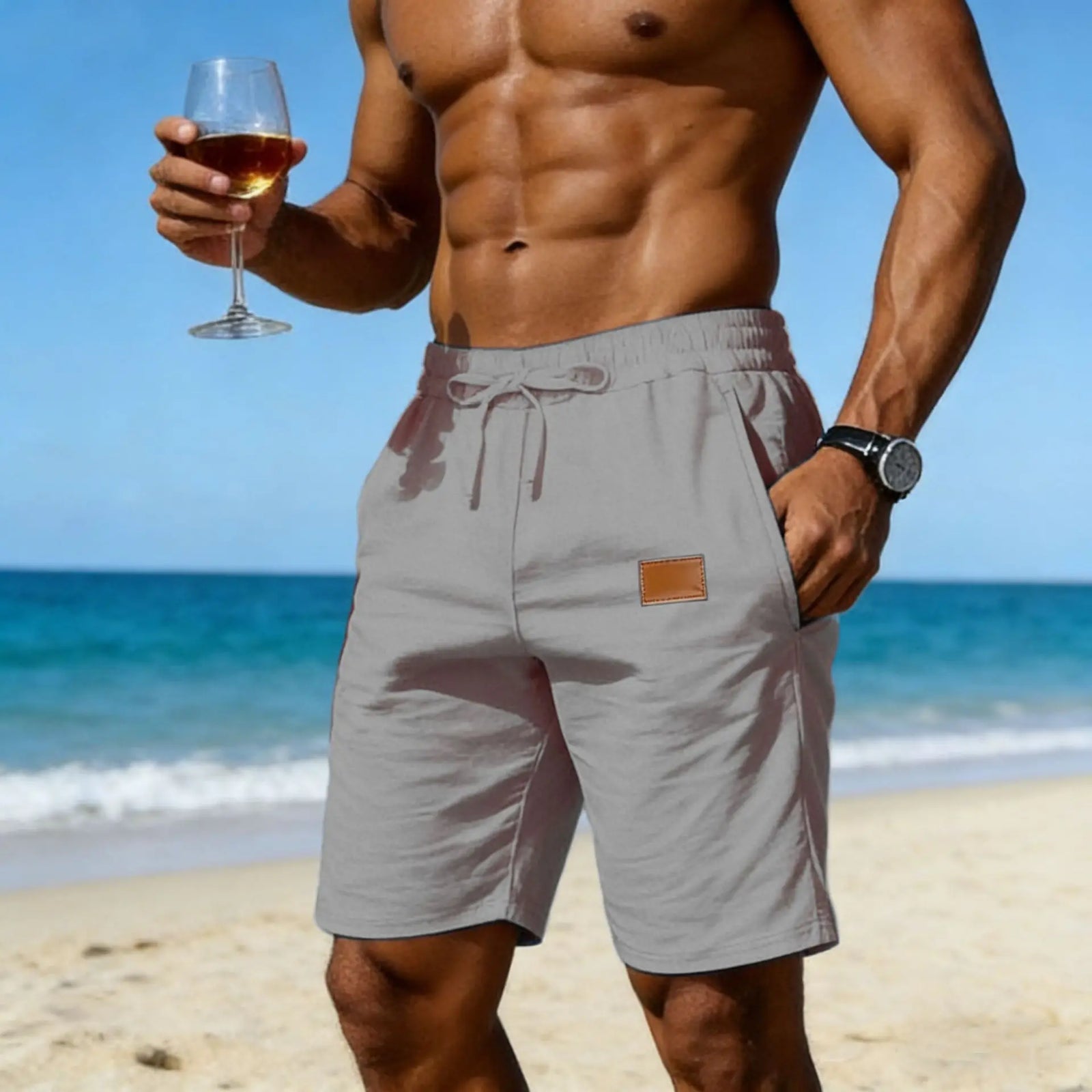 2025Men's Solid Color Casual Short Pants Linen Beach Breathable Comfortable Straight Short Trousers Hawaiian Holiday Men'S Pants