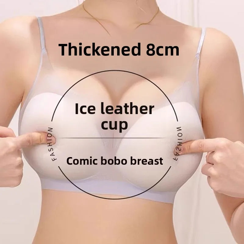 Push Up Bra for Small Chest 8cm Lift Wireless Bralette Seamless Ice Silk Comfort Full Coverage for Women
