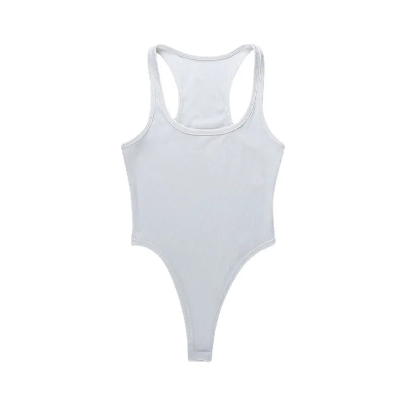 Sleeveless Knit Bodysuit U Neck Off Shoulder Tank Top Women
