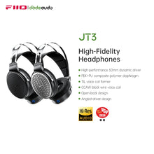 FiiO JT3 Over-Ear Open-Back Headphones, 50mm Dynamic Driver, PEK+PU Composite Diaphragm, Detachable 3.5mm Cable with Mic