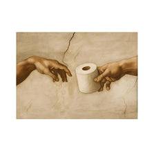 Michelangelo Toilet Paper Canvas Prints, Classic Art Toilet Humor Poster, Funny Bathroom Wall Art, Quirky Renaissance Decor