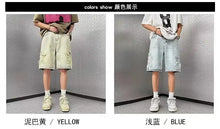 Star Patchwork Yellow Clay Color Jeans Summer Men Denim Shorts Trendy Streetwear Five-point Pants Straight Jeans Shorts