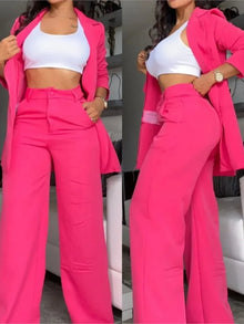 Woman Elegant Blazer Sets New Autumn Fashion Women's Notched Collar Coat + Pocket Design Pants Set Work Commuting Two Piece Suit