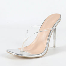 Liyke Summer Slippers Women PVC Clip Square Toe Perspex Stiletto Transparent Sandals Ladies Shoes Clear High Heels Flip Flops
