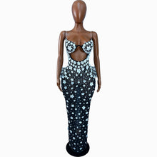 black flower Full Diamond Strap Wrap Hip Back Split Long Dress Birthday Celebration Party Dress Photoshoot Prom  Dress