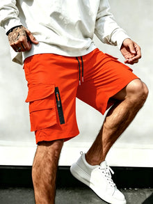 Men's Techwear Cargo Shorts with Multi Zipper Pockets, Elastic Drawstring Waist, Contrast Zipper Detail, Quick Dry Fabric for St