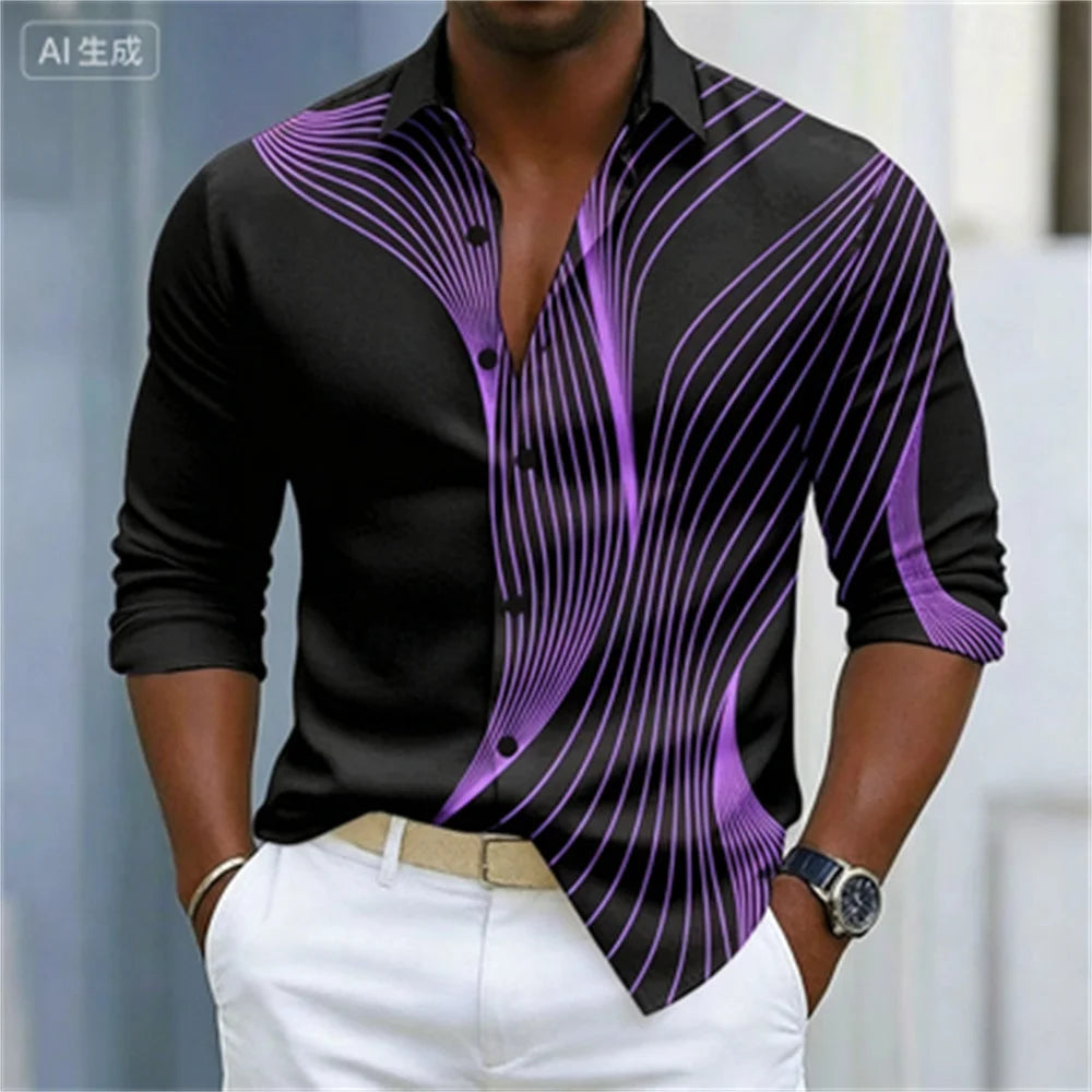 Men's Geometric Ripple Abstract Art Shirt Multi Color Button Shirt Casual Formal Shirt Long Sleeve Fashion Casual Shirt