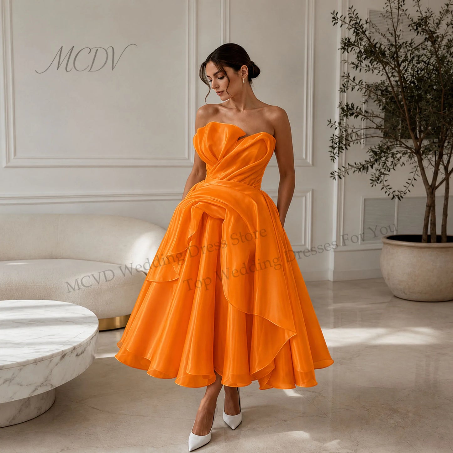 Midi Simple Wedding Dress 2026 Organza A Line Bridal Gown Corset Back Short Reception Dress Civil свадебное платье Customized