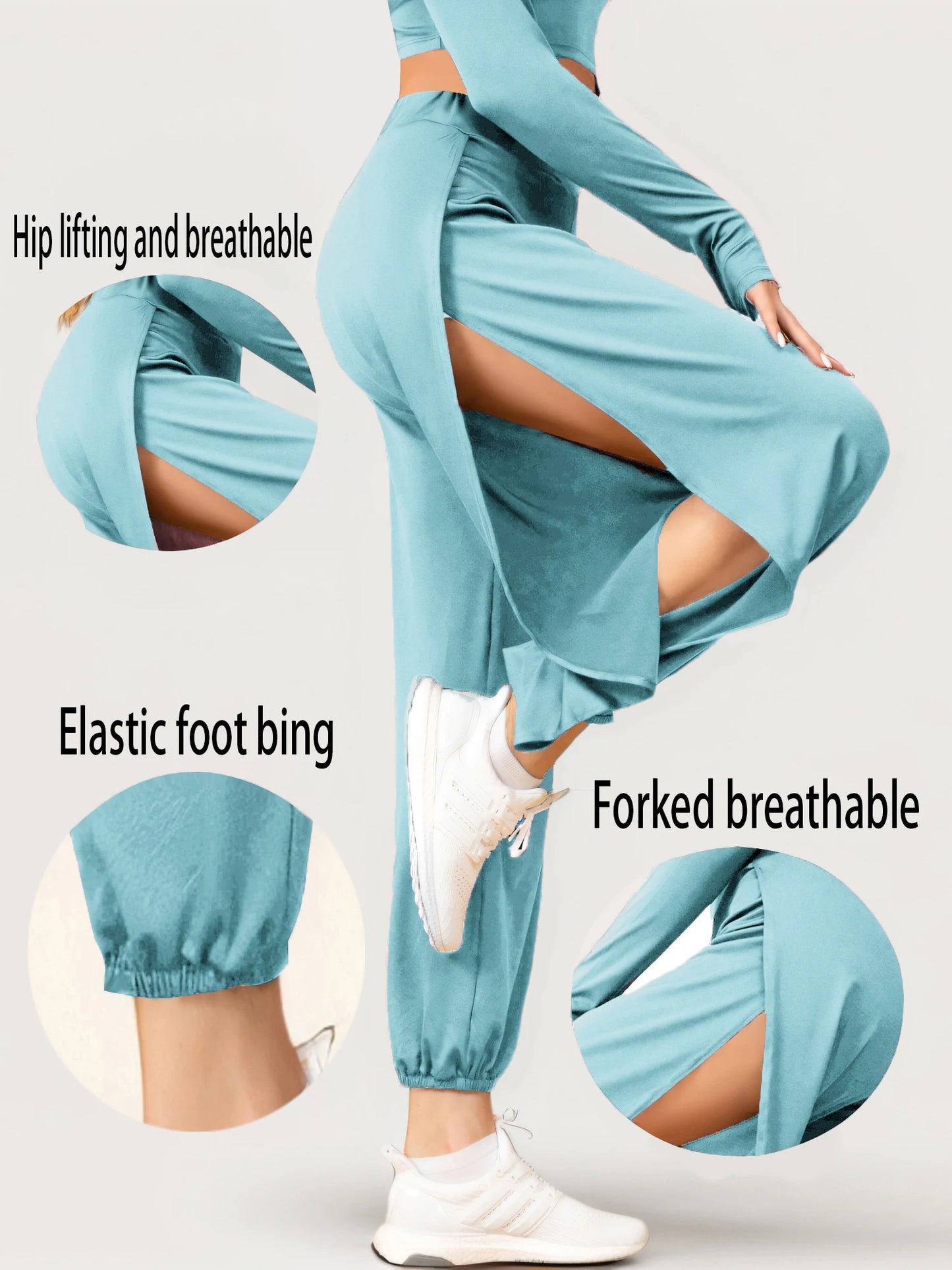 Elastic Waist High Split Yoga Pants For Women