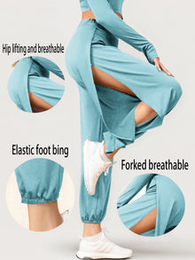 Pantalon de yoga à taille élastique et fente haute pour femme