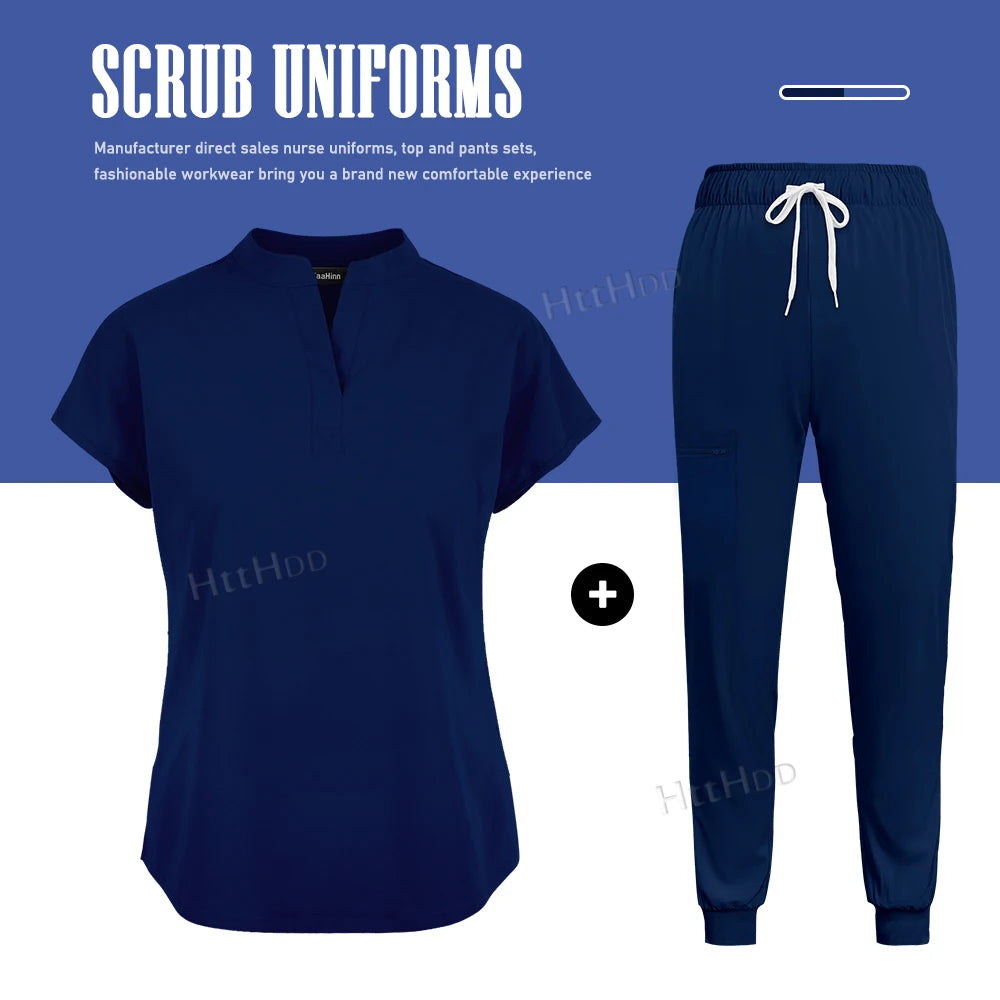 Medical Scrub Joggers Sets Fashion Nurse Uniform Women Men Beauty Salon Healthcare Pharmacy Nursing Scrub Top+pants Suit Uniform