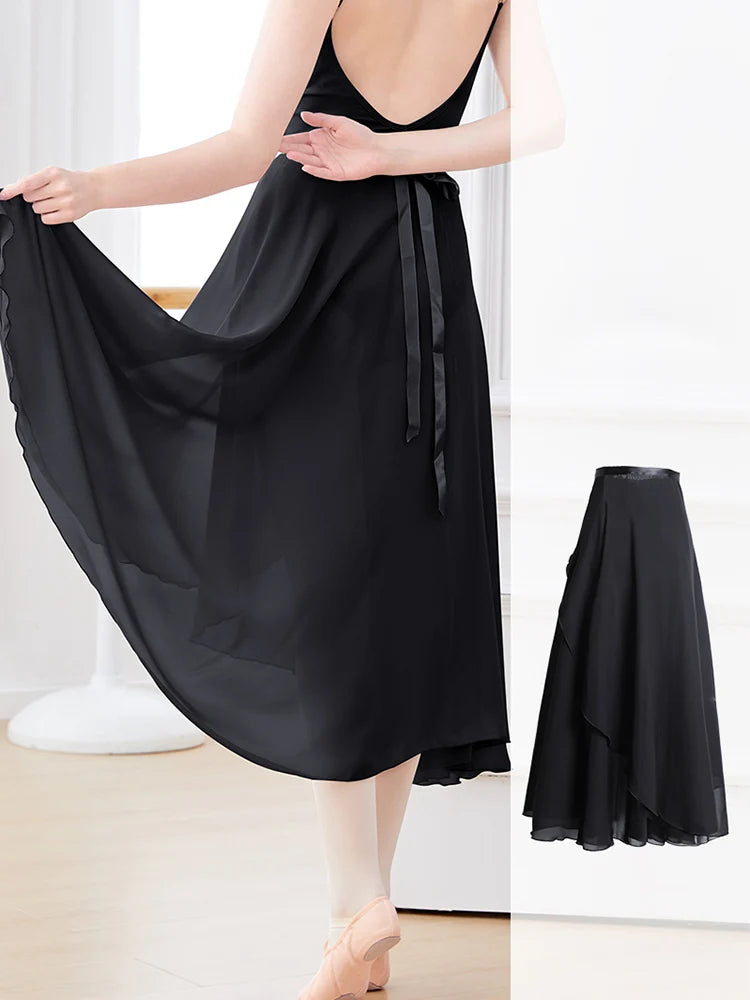 Adult Ballet Wrap Skirt for Women Soft Chiffon Dance Practice Skirt Ballet Class Performance Cover Up