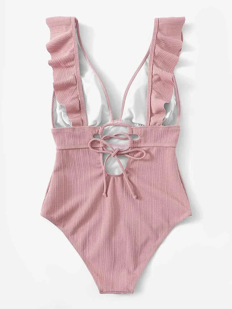 Ruffled One Piece Swimsuit Women Monokini Beachwear 2026
