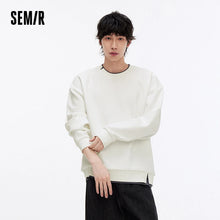 Semir Hoodie Men Color Block Fake Two Piece 2025 Autumn New Textured Letter Jacquard Casual Top