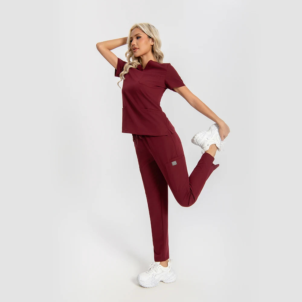 KUNGFU SCRUBS Women Nurse Scrubs Medical Uniform Top Antibacterial Soft Wrinkle-resistant Waterproof T-shirt Pencil Pants