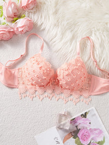 Daily Knitted Bra for Women Sexy Heart Lace Patchwork with Lace Trim Sexy Bras Comfortable Non-Padded Solid Women's Push up Bra