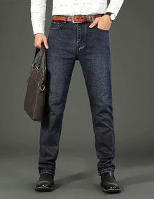 2026 New Business Men's Jeans Casual Straight Stretch Fashion Classic Blue Black Work Denim Pant Trousers Male  Clothing
