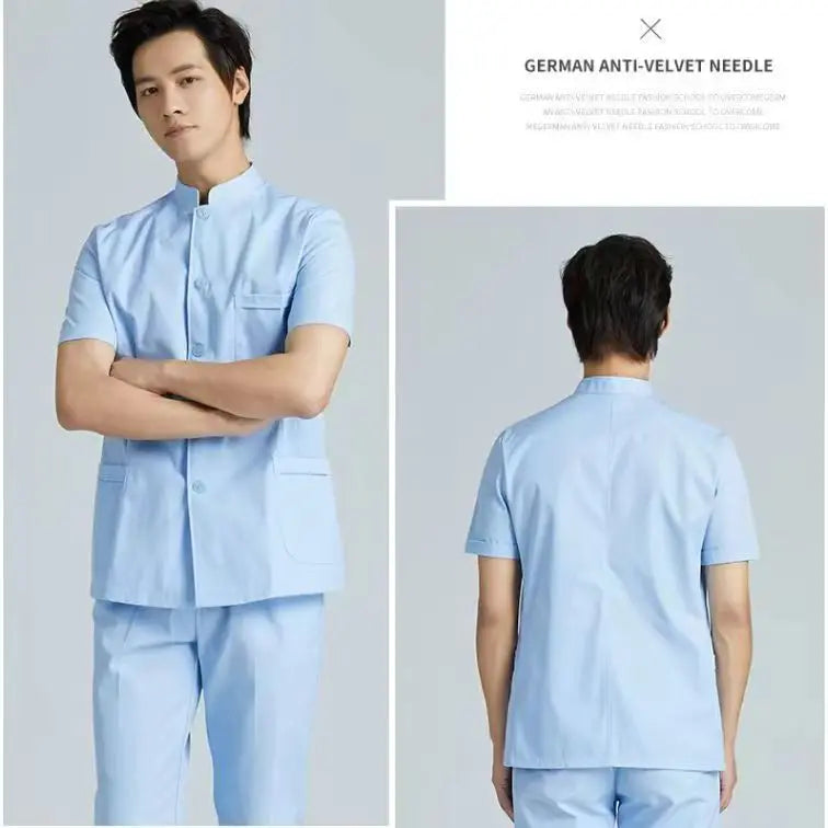 Men Medical Coat Doctor Dentist Medical Uniform Stand Up Collar Nurse Tops Male Oral Beauty Salon Nursing Care Workwear Jacket