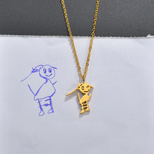 Stainless Steel Custom Children's Drawing Necklace For Kid Art Personalized Heart LOGO Design Love Birthday Gift Jewelry