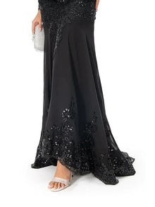 Mermaid / Trumpet Evening Gown Sparkle Dress Homecoming Sweep / Brush Train Long Sleeve Illusion Neck Lace with Appliques 2023