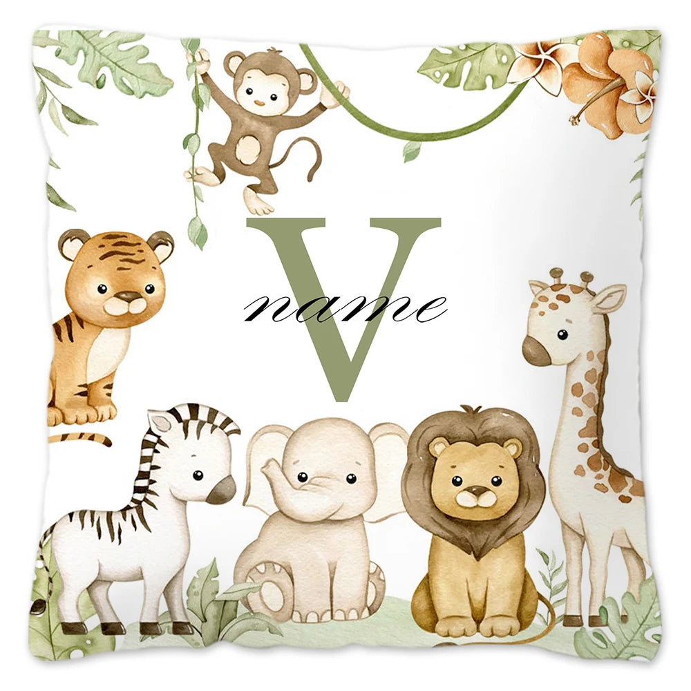 Animal with Name Pillow Case Personalized Pillow Dust Cover Bedroom Kids Wild Party Decoration Pillowcase Birthday Children Gift