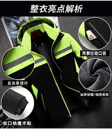 New Winter Work Jacket, Waterproof Windproof Reflective Thermal Coat with Fleece Lining, Stain Resistant Outdoor