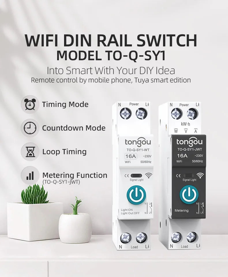 TUYA WIFI Smart Circuit Breaker Energy Meter 1P 16A DIN Rail for Smart Home Wireless Remote Control Smart Switch by APP TONGOU