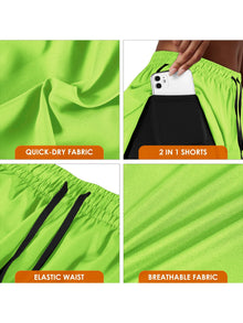 Women's Double Layer Running Shorts Quick Dry Three-Quarter Length Sportswear Casual Sporty Look Fake Two-Piece Set