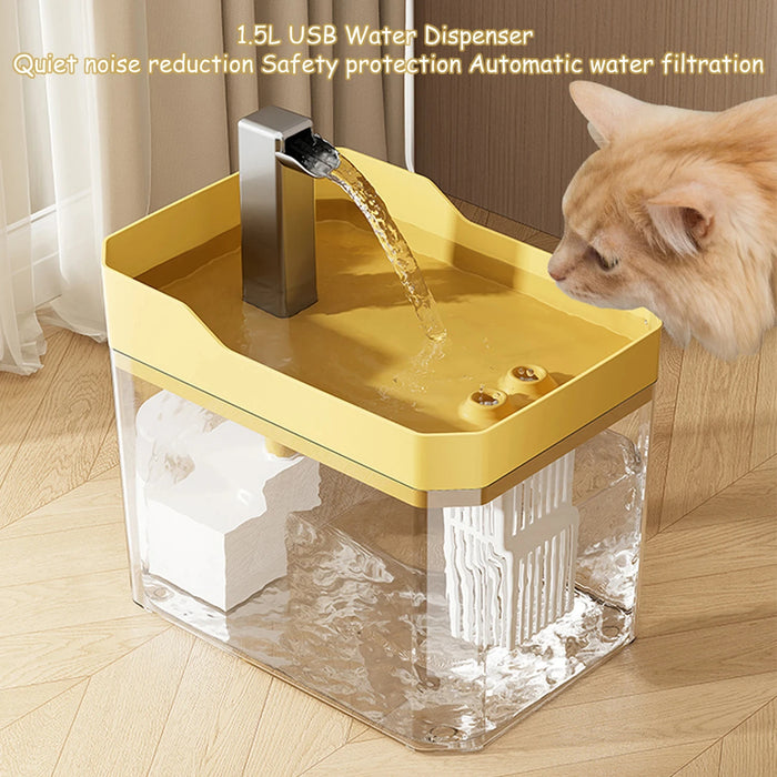 Fontaine à eau pour chat, abreuvoir transparent avec filtre automatique, système de circulation USB, anti-brûlure à sec et pompe incluse