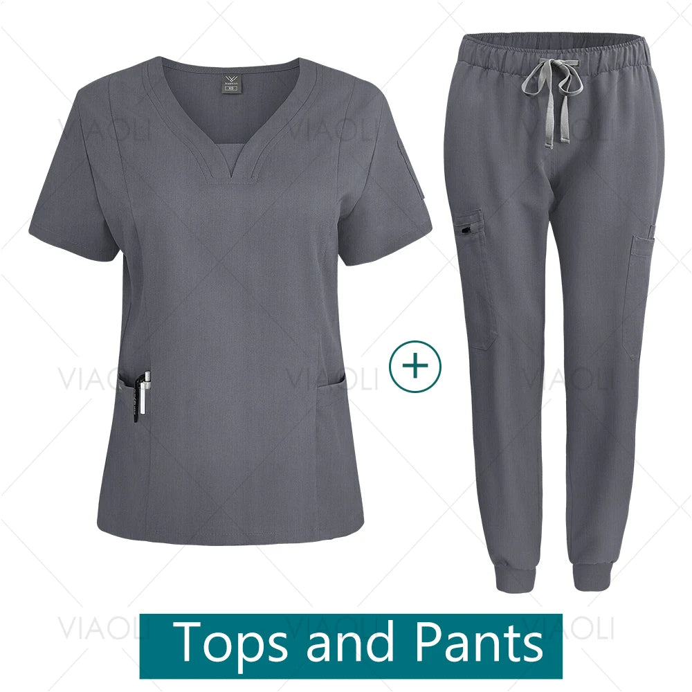 Hot Sales Doctor Uniforms Medical Nursing Clinic Scrub Sets Short Sleeve Tops Pants Suit XS-XXL Medical Accessories Spa Uniforms