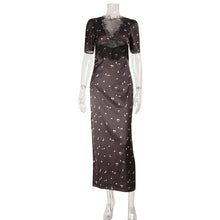Robe longue sexy dos nu à pois pour femme, robe élégante en dentelle patchwork ajourée, col en V profond, sans manches, moulante pour club ou soirée