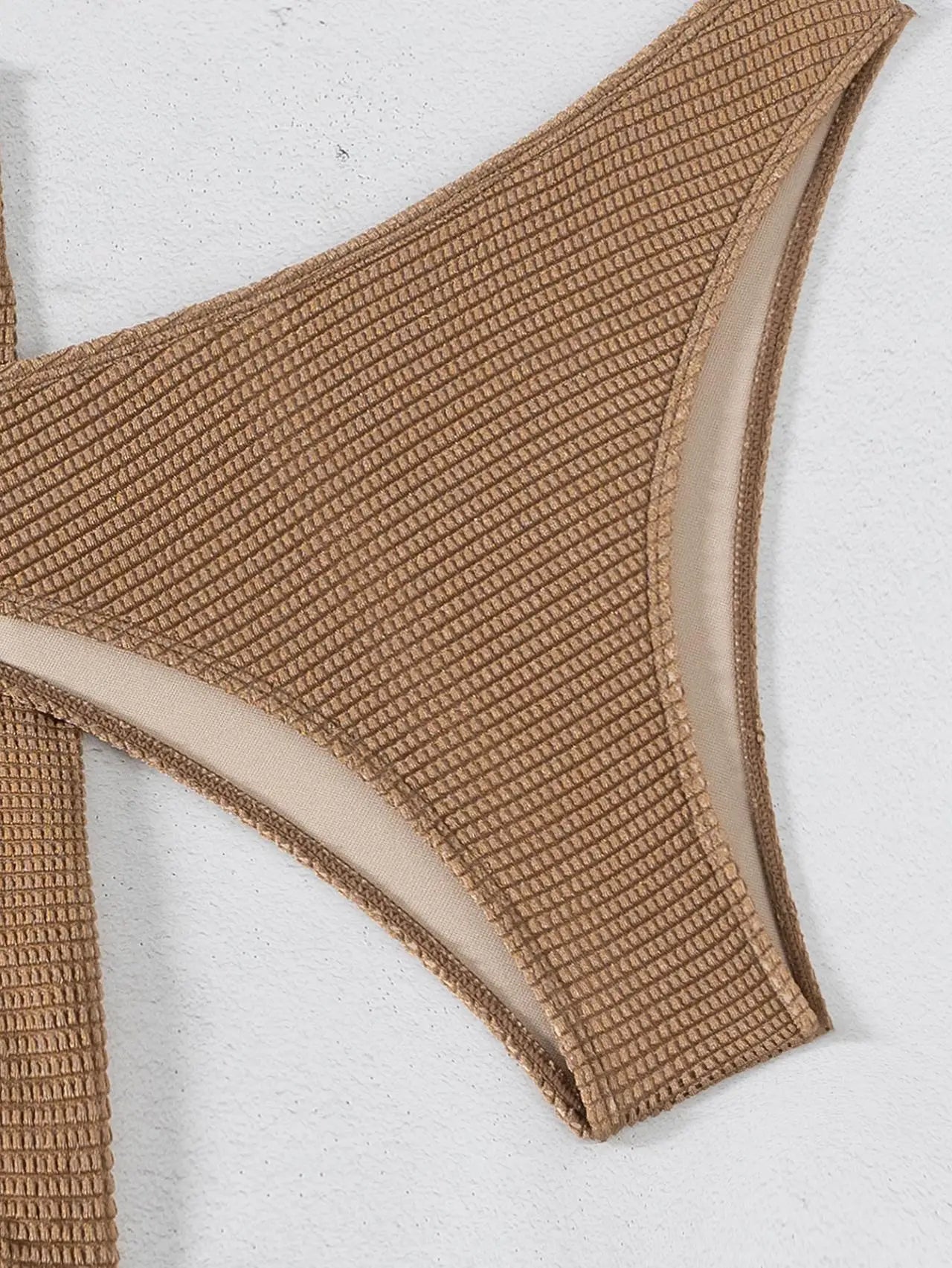 Coffee Bandeau Bikini Set With Mesh Skirt 3 Piece Swimwear