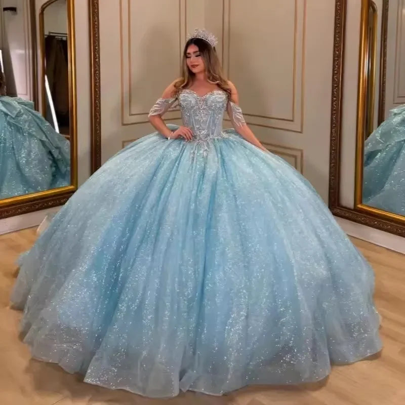 FURSTENBERG Shiny Quinceneara Dress Plus Size Bow Ruffles Off Shoulder Tassles Birthday Party Vestidos De 15 Anos Customized
