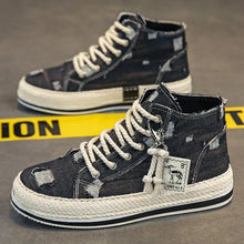 Men's Denim Canvas Sneakers Breathable High Top Sneakers for Men Slip On Sneakers Spring Summer Casual Platform Vulcanized Shoes
