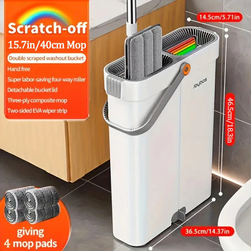 Spin Flat Mop With Bucket Set 40cm Hand Free Floor Cleaner Microfiber Automatic Separation Sewage Water Household Cleaning Mop