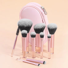 10pcs Pink Makeup Brush Set for Beginners Mini Portable Foundation Eyeshadow Brushes with Crystal Handle Includes Brush Pouch
