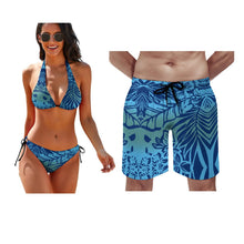 Polynesian Custom Bikini Beach Couple Set Push Up Swimwear with Chest Pad Strap Swimwear Beach Trousers Surfing Couple