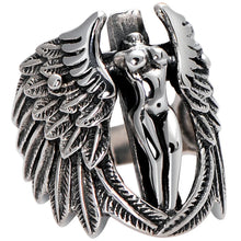 Retro Cross Angel Wings Ring For Men Silver Color Punk Gothic Open Ring Handmade Rock Hiphop Unisex Jewelry Accessories Man Gift