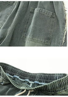 Retro Distressed Wide Leg Curved Jeans Men Y2K Hip Hop Baggy Denim Pants Streetwear Casual Trousers