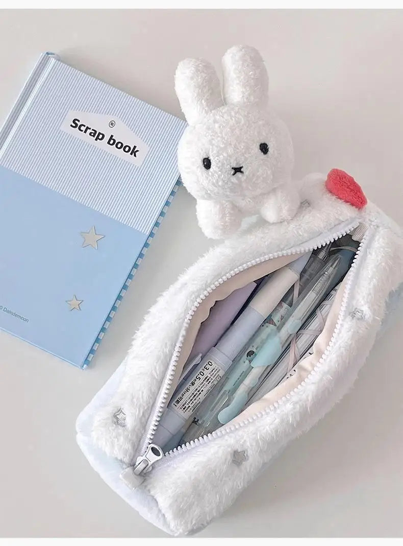 INS Fashion Korean Cream Swiss Roll Plush Pencil Case Student Desktop Storage Stationery Pen Bag Cute Girl Makeup Bag