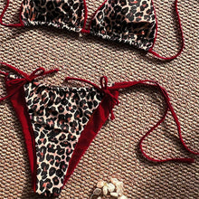 Red Leopard Bikinis Sets Bowknot Triangle String Backless Swimsuit Push Up Halter Extrem Swimwear Thong Women Beach Bathing Suit